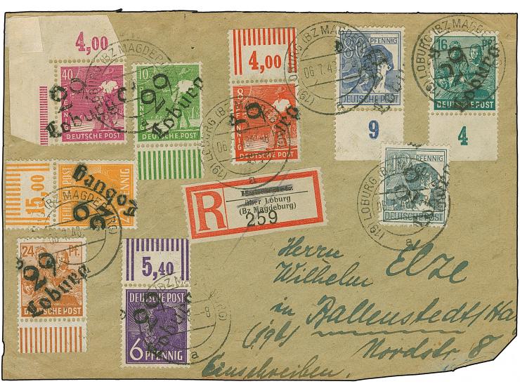 “29/Loburg” auf 6-12, 16, 24, 25, 40 und 80 Pfg., dabei u.a. die 25 Pfg. mit Oberrand sowie 40 Pfg. mit rechtem oberen Bogenr