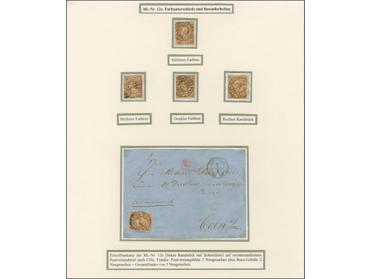 5 Ngr., Farbstudie auf 4 Ausstellungsseiten mit 15 gebrauchten Einzelwerten, gebrauchtem Paar, ungebrauchtem Viererblock und 