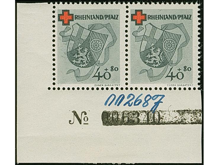 Rotes Kreuz 40 Pfg. im waagerechten Paar aus der linken unteren Bogenecke mit handschriftlich korrigierter Bogenlaufnummer "0