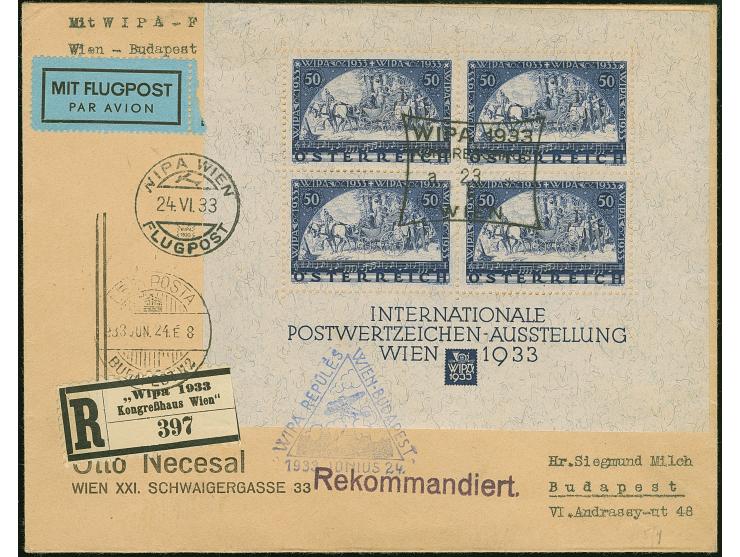 WIPA-Block (127:105 mm) mit Sstpl. "KONGRESSHAUS 23/6" auf kleinformatigem Luftpost-R-Brief mit 3 übergehenden Beförderungste