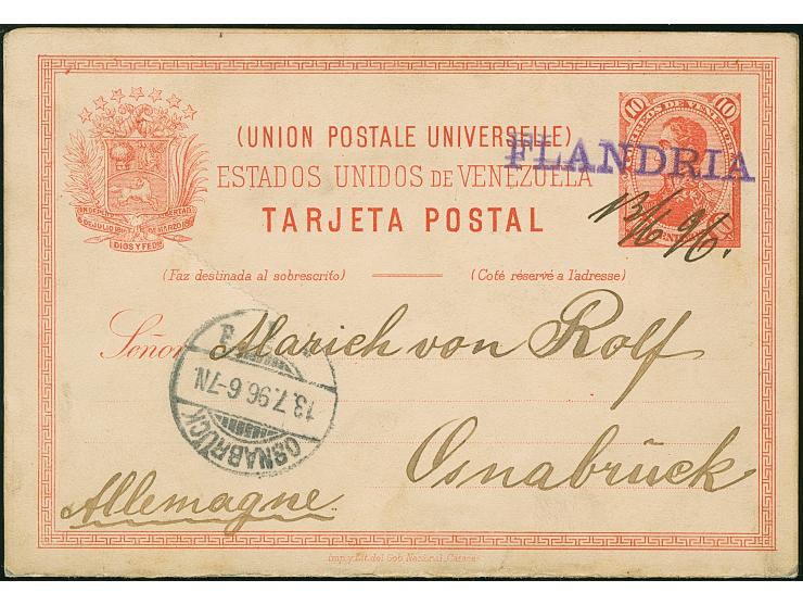 “FLANDRIA” violetter L1 und handschriftliches Datum “13/6.96” auf Ganzsachen-Doppelkarte 10 C. mit viel Text nach Osnabrück m