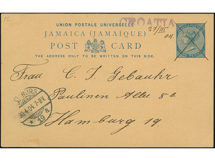 “CROATIA” violetter L1 mit handschriftlichem Datum “27/III.04” auf Ganzsachenkarte 1 P. mit viel Text (datiert “Auf dem D. Cr