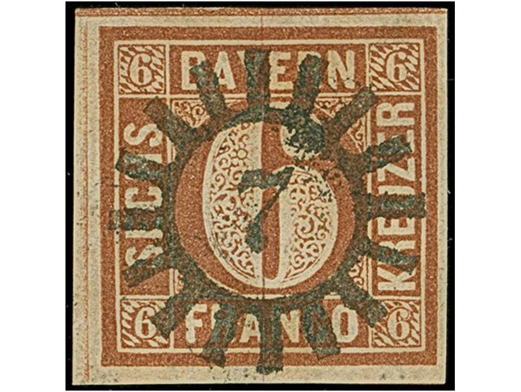 6 Kreuzer braunorange mit rotem Gummi von Altötting, voll- bis meist breitrandig, sehr schön entwertet durch zentrisch und kl