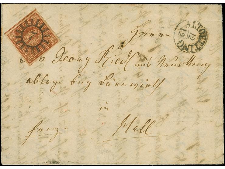 6 Kreuzer rotbraun mit roter Gummierung von Altötting, farbfrisch und allseits breitrandig, mit glasklar und zentrisch aufges