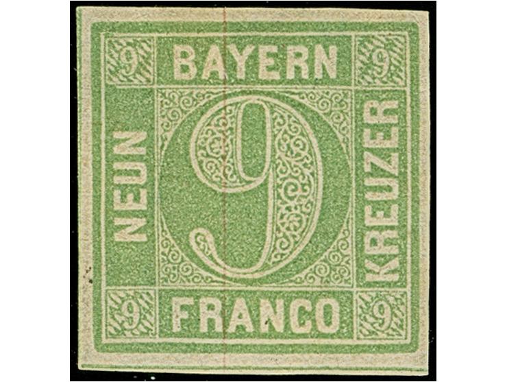 9 Kreuzer bläulichgrün in Type III, sehr schön farbfrisch und allseits voll- bis breitrandig, ungebraucht mit verlaufenem Res