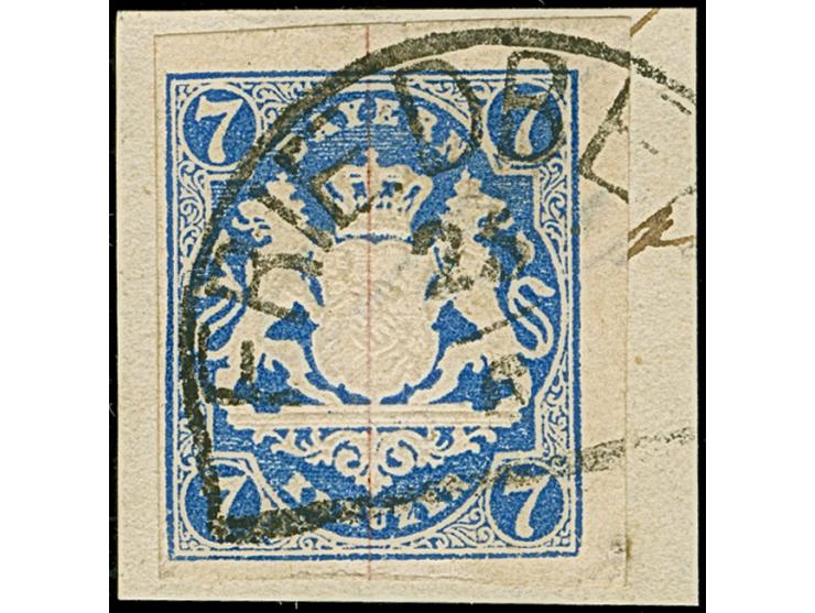 7 Kreuzer preußischblau, farbfrisch und voll- bis meist breitrandig, mit sauberem Halbkreisstempel "FRIEDEBERG 25/6" auf Brie