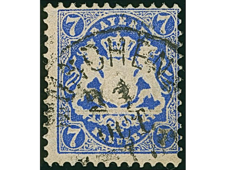 7 Kreuzer dunkelblau, schöne tiefe, frische Farbe und einwandfrei gezähnt, entwertet durch EKr. "MÜNCHEN 21 OCT". Tadellos. E