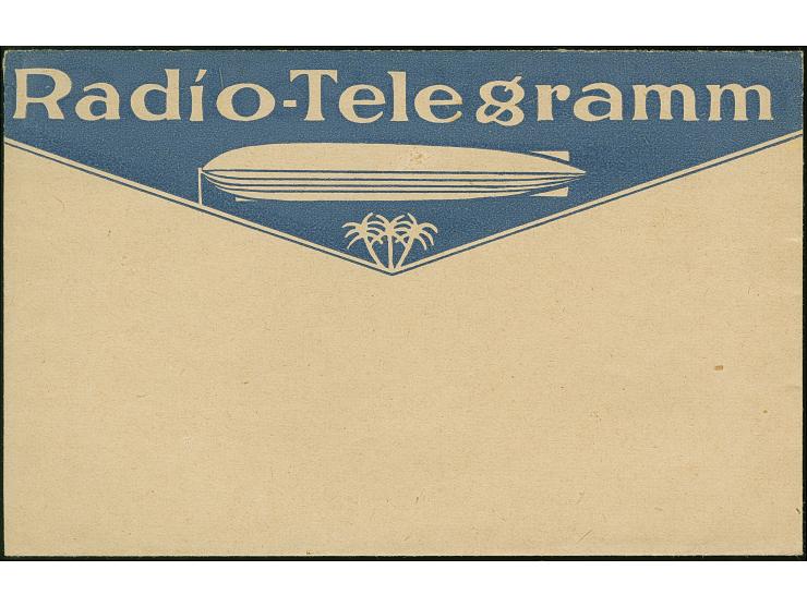 RADIO-TELEGRAMM, Zeppelin Vordruck, ungebrauchter Briefumschlag mit rückseitig perforierter Empfangsbescheinigung der Deutsch