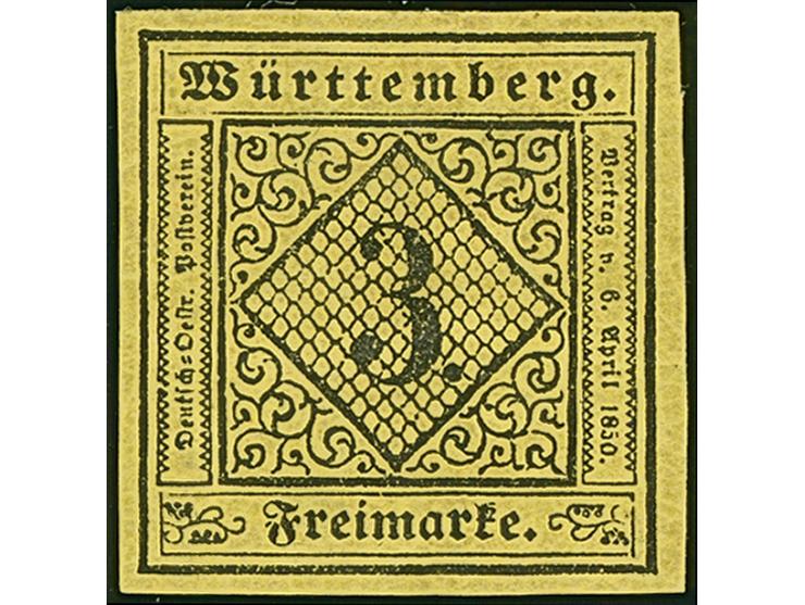 3 Kreuzer auf hellgelb, Type IVa, farbfrisch und allseits breitrandig, ungebraucht mit frischem Originalgummi, Falzrest und g