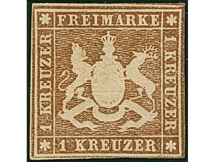 1857, Wappenausgabe mit Seidenfaden, 1 Kreuzer braun, sehr schön farbfrisch und für diese Ausgabe gut geschnitten (Randlinien