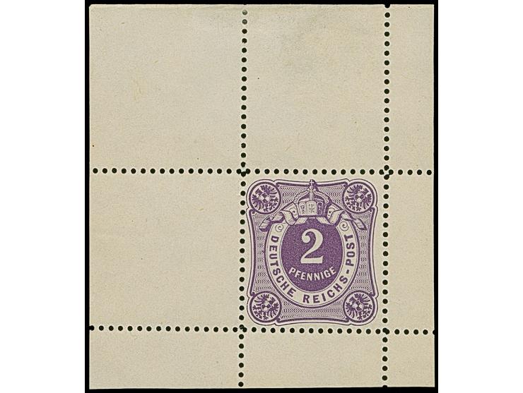 1875, 2 Pfge., Essay im Ziffermuster mit Wertschildoval und in den Ecken mit Reichsadler in Violett auf weißem Papier ohne Gu