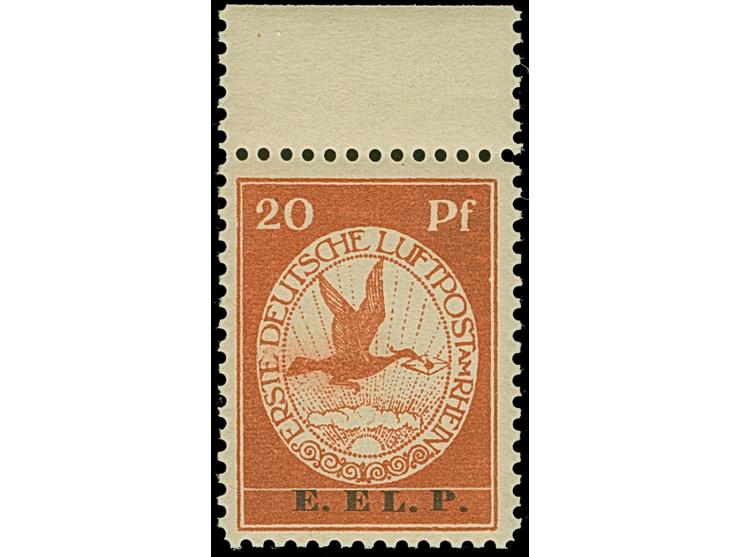 1912, Flugpost Rhein/Main E.EL.P. 10 und 20 Pfg. jeweils mit Oberrand, postfrisch, in tadelloser Erhaltung, unsigniert mit Fo