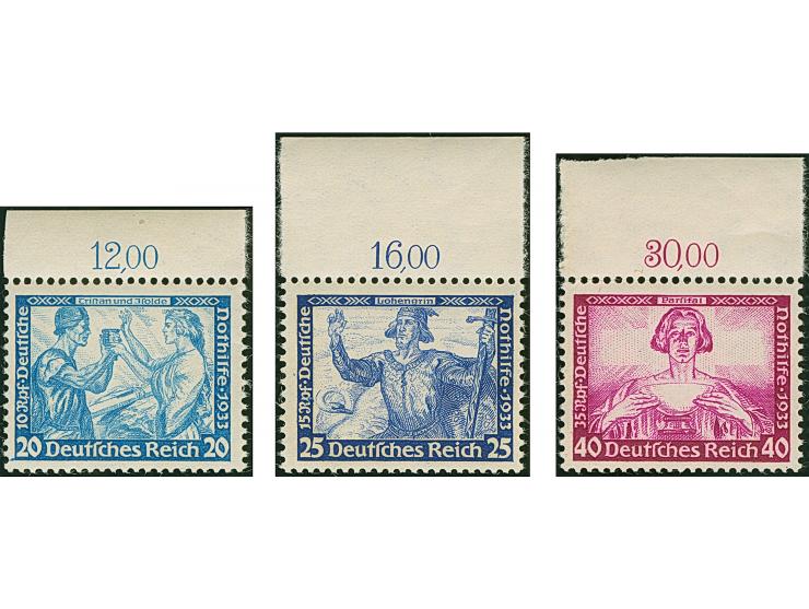 1933, Wagner 3-40 Pfg. kpl. mit Oberrand, dabei 20 Pfg. gezähnt K14, postfrisch, in tadelloser Erhaltung, unsigniert mit Foto