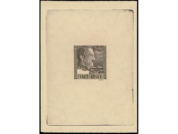 1945, Einzelabzug eines Künstler-Entwurfs im Stichtiefdruck für eine nicht zur Ausgabe gelangte Sondermarke Adolf Hitler und 