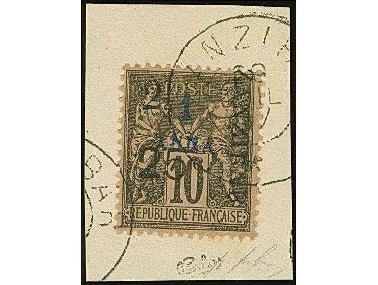2½ a. + 25 c. on 1a. black on lilac, Type XII Setting A-D-K, fresh colours, tied by cds. “ZANZIBAR 29 JUIL. 97” to small piec