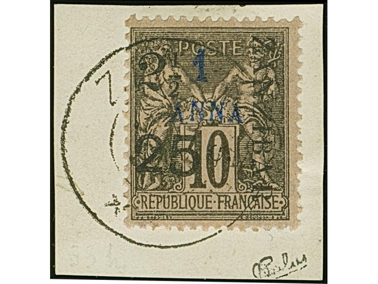 2½ a. + 25 c. on 1a. black on lilac, Type IX Setting B-D-J, fresh colours, tied by cds. “ZANZIBAR 29 JUIL. 97” to small piece