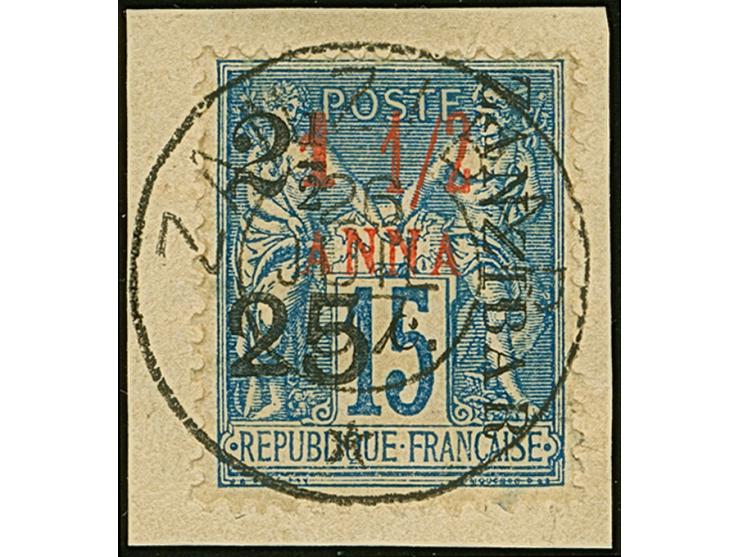 2½ a. + 25 c. on 1½ a. blue, Type IX Setting B-D-J, fresh colours, tied by cds. “ZANZIBAR 26 JUIL. 97” to small piece, very f