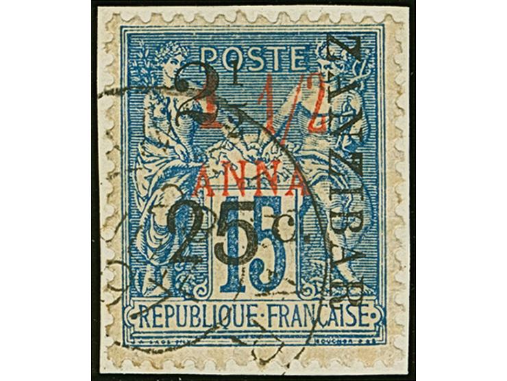 2½ a. + 25 c. on 1½ a. blue, Type IV Setting B-F-H, fresh colours, tied by cds. “ZANZIBAR 29 JUIL. 97” to small piece, very f