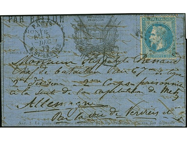 DENIS PAPIN (most likely), entire letter with Napoleon 20 c. blue tied by Dotted Star with cds. “PARIS 5 DEC. 70” alongside, 