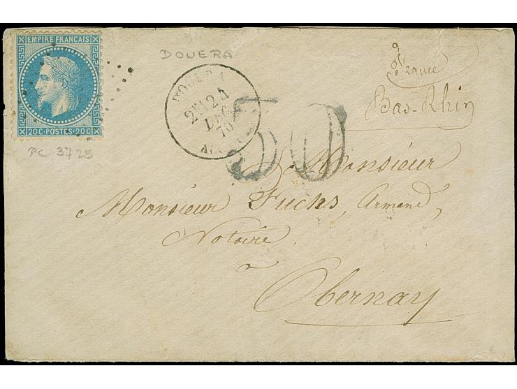 “AUF MILITÄRISCHEN BEFEHL GEOEFNET”, superb blue two-line military censor handstamp to reverse of an envelope from “DOUERA 24