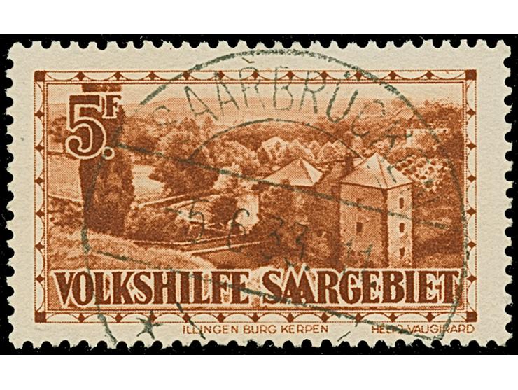 1932, Volkshilfe 40 C. -5 Fr., sauber gestempelt "SAARBRÜCKEN 5.6.33". Einwandfrei. Signiert Dr. Dub, Fotoattest Geigle BPP (