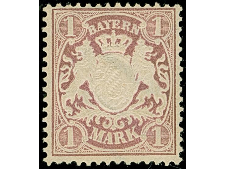 1879, Wz. 'Weite Wellenlinien', 1 M. lila, farbfrisch und bis auf einen leicht verkürzten Zahn oben links einwandfrei gezähnt