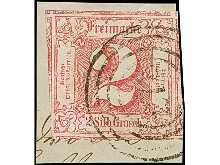 2 Sgr. dunkelrosarot, allseits überrandig, mit Teilen aller 8 Nachbarmarken (sogenannter 'Kleiner 9er-Block'), mit Nr. "273" 