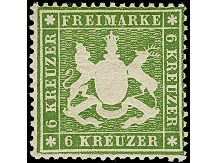 6 Kreuzer dunkelgrün, schöne Tiefe Farbe und einwandfrei gezähnt, ungebraucht mit großen Teilen der originalen Gummierung (lt