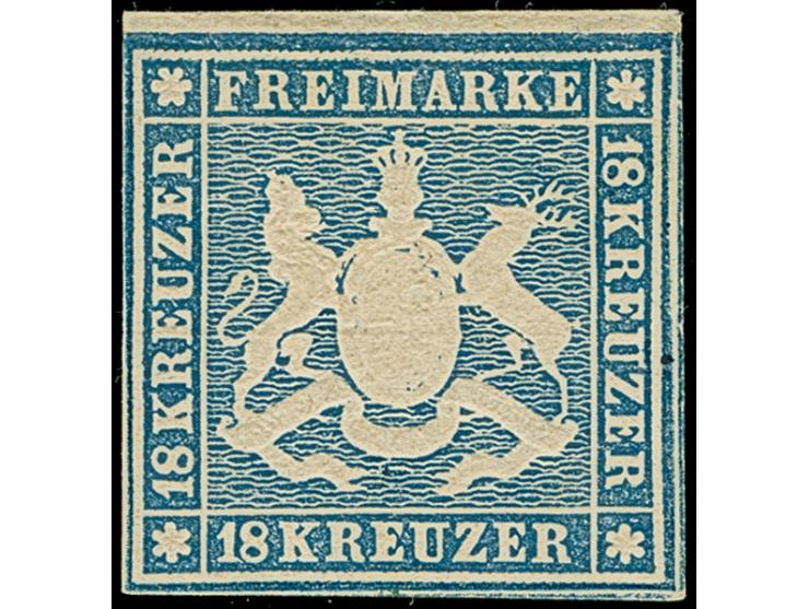 18 Kreuzer tiefblau, allseits voll- bis überrandig, oben mit schmalem Bogenrand, ungebraucht mit frischem Originalgummi. Tade