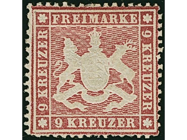 9 Kr. lilarot, sehr farbfrisch und mit überdurchschnittlich guter Zähnung, gut zentriert und mit schöner Wappenprägung, ungeb