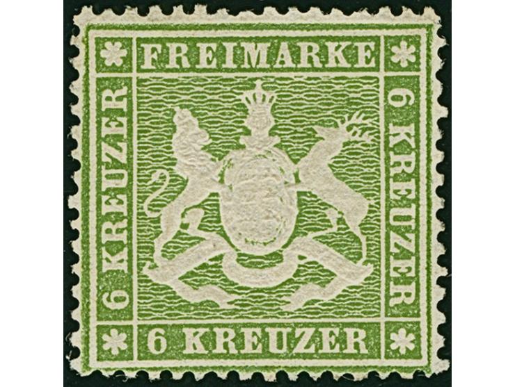 6 Kr. grün in dunkler Nuance, farbfrisch und sehr gut gezähnt, ungebraucht mit frischem Originalgummi. Ein tadelloses Exempla