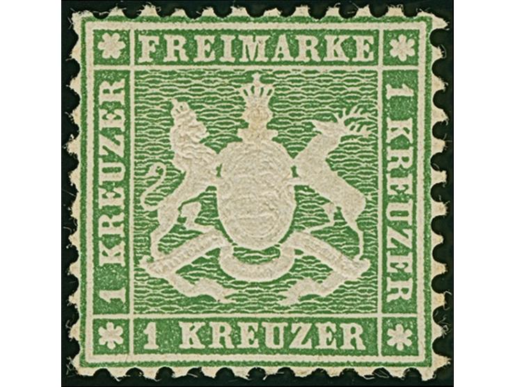 1863, 1 Kr. dunkelgrün, farbfrisch und gut gezähnt (teils minimal stumpf), ungebraucht mit frischem Originalgummi. Eine selte
