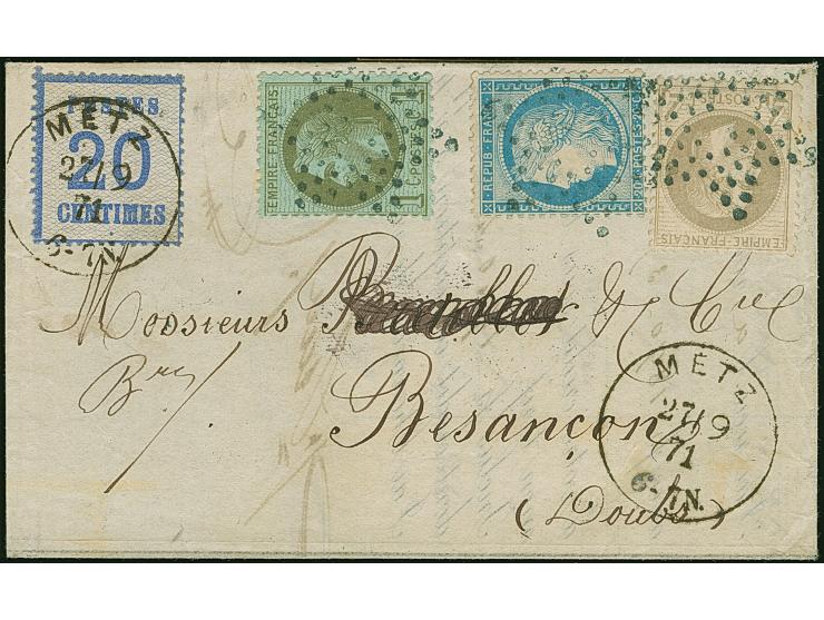 20 C. grauultramarine, Spitzen nach oben, entwertet durch sauber auf- sowie nebengesetztem EKr. “METZ 27 9 71”, und zusätzlic