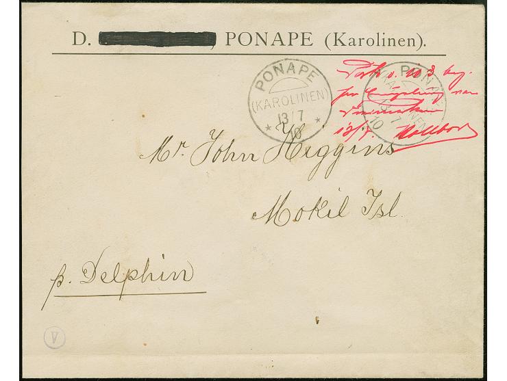1910, Barfrankatur “Porto v. 10 Pfg. 10 Pfg. bez. in Ermangelung von Freimarken. 13.7. Hollborn (Namenszeichen des Postagente