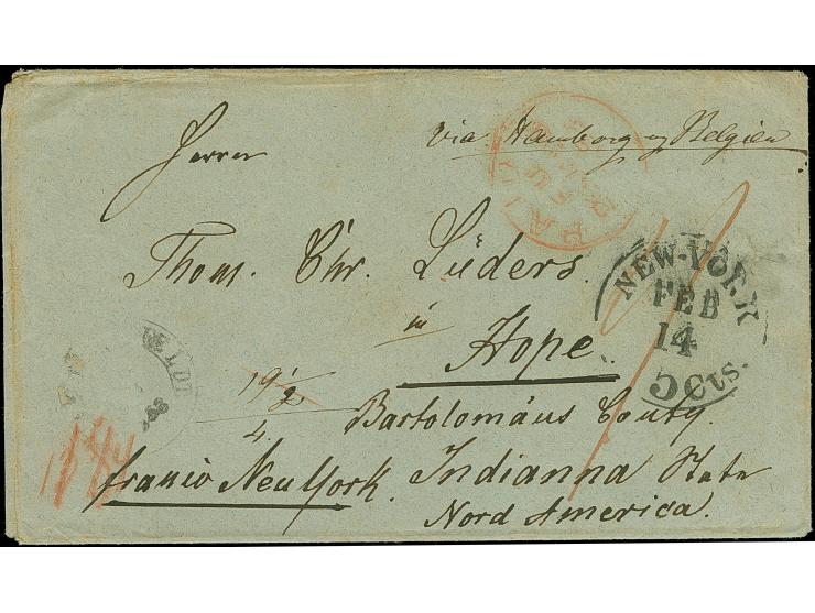"CHRISTIANSFELD … 1853", Einkreisstempel mit Bogen, etwas schwach abgeschlagen, vorder- und rückseitig auf Briefkuvert mit or
