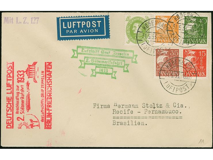 DÄNEMARK: 1933, 2. SAF, Anschlussflug Berlin, Brief nach Recife