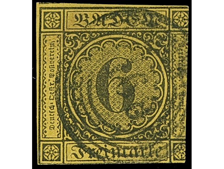 "168" DERTINGEN, fast vollständig und gut lesbar auf teils angeschnittener 6 Kr. auf gelb, sonst einwandfrei. Der seltensten 