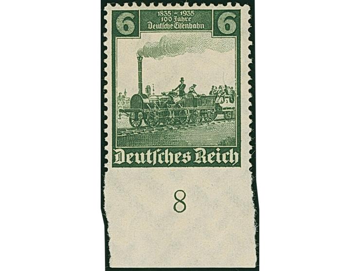 1935, Eisenbahn 6 Pfg. unten ungezähnt, Unterrandstück mit verkürzten Zähnen rechts, ansonsten in einwandfreier postfrischer 