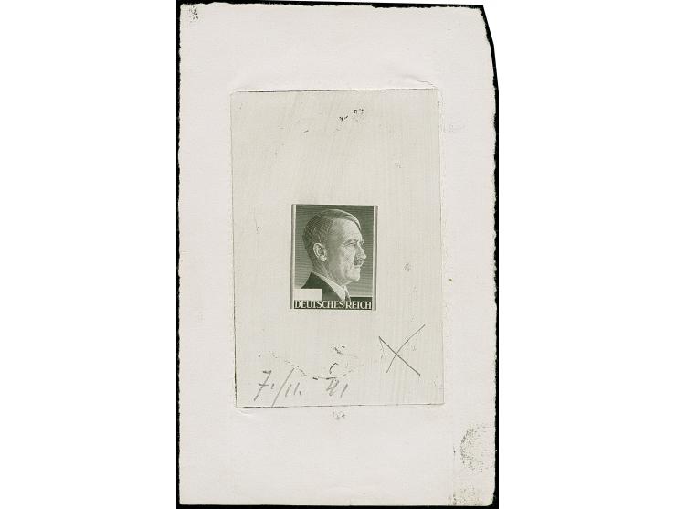 1942, Hitler ohne Wertziffer als ungezähnter Probedruck in Schwarz als Einzelabzug im Blockformat (89 x 142 mm) auf Kunstdruc
