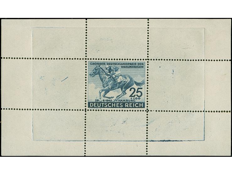 1942, Blaues Band 25 Pfg. als gezähnter Probedruck in Schwarzgrünblau mit durchgehender Linienzähnung als Einzelabzug im Bloc