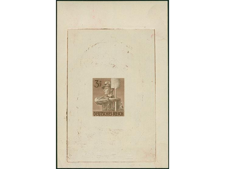 1943, Arbeitsdienst 3 Pfg. als ungezähnter Probedruck in Dunkelsiena als Einzelabzug im Blockformat (75 x 112 mm), postfrisch