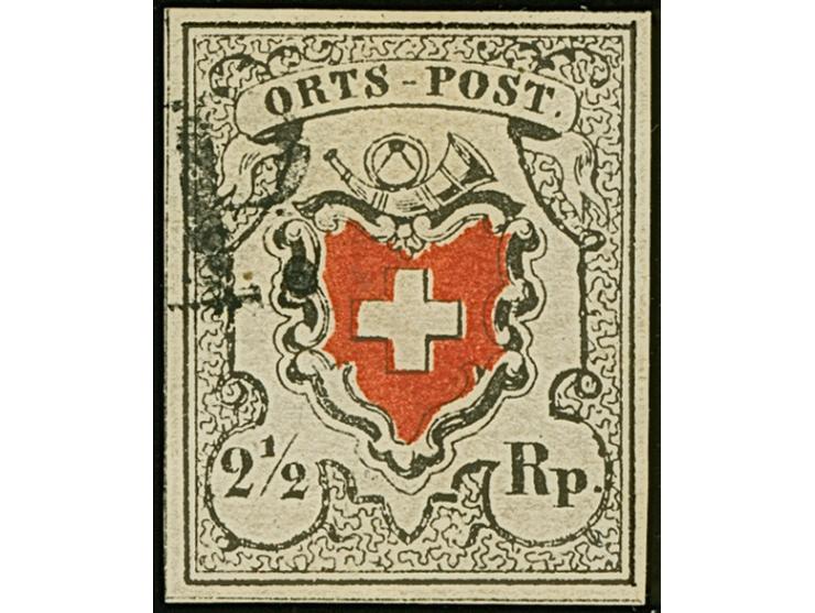 1850, ORTS-POST 2½  Rp. mit Kreuzeinfassung, farbfrisch und breitrandig, leicht entwertet durch Teilabschlag "P.P.". Einwandf