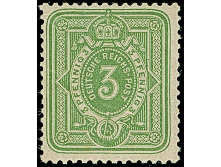 1880, 3 Pfg. hellgelbgrün in maigrüner Nuance, farbfrisch und gut gezähnt, postfrisch mit minimalem gelblichen Punkt und in t