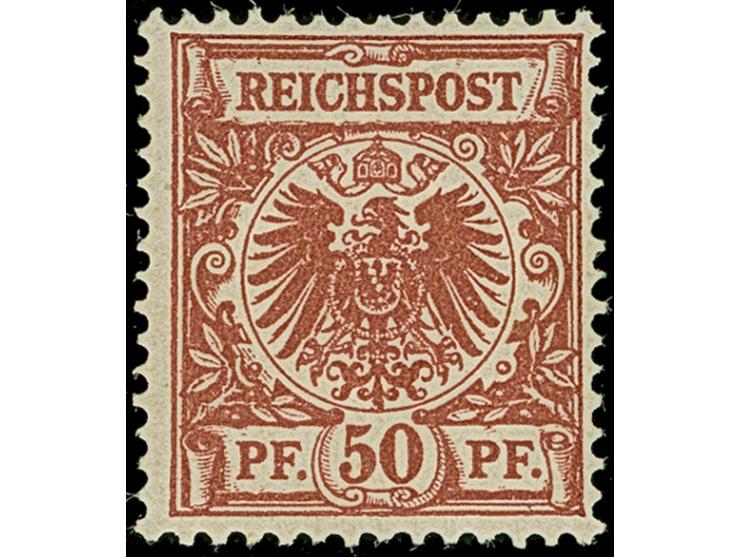 50 Pfg. bräunlichkarmin (braunkarmin quarzend), farbfrisch und sehr gut gezähnt, ungebraucht mit voller Gummierung und in tad