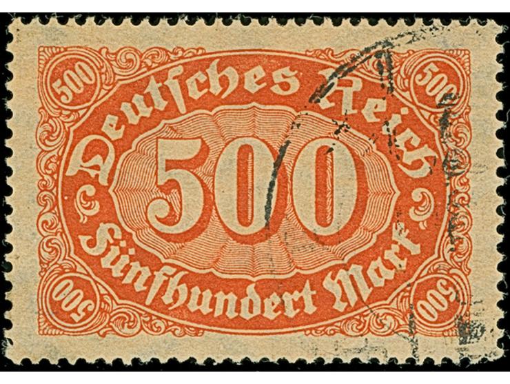 1922, Ziffer im Queroval 500 M. mit liegendem Wasserzeichen, entwertet mit nicht zeitgerechtem Stempel. Die farbfrische Marke