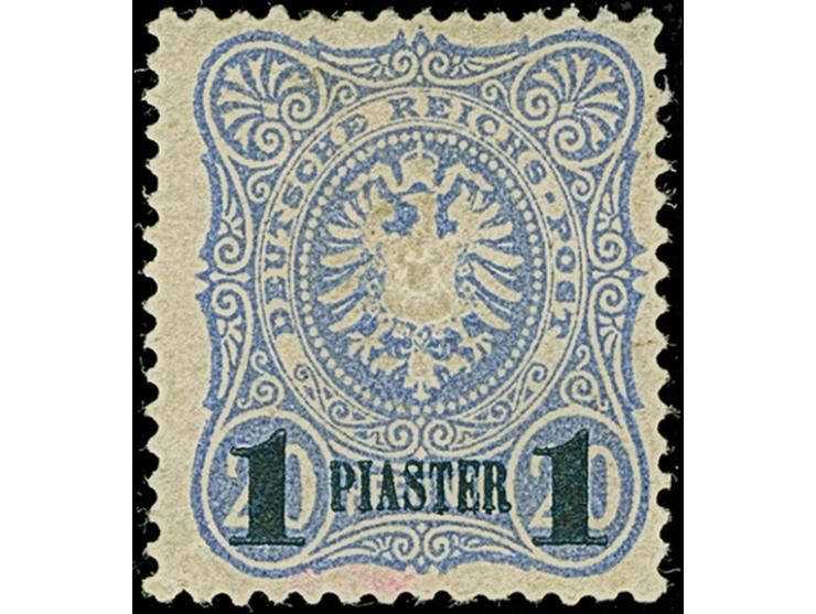 1884, 1 Pia. auf 20 Pfg. lebhaftviolettultramarin mit schwarzem Aufdruck, ungebraucht mit Originalgummierung, violette Signat