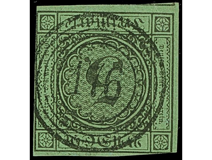 "176" BRONNBACH, zentrisch und klar auf 3 Kr. Auf grün, leicht berührt bis überrandig. Links unten kleine Eckbüge, sonst tade