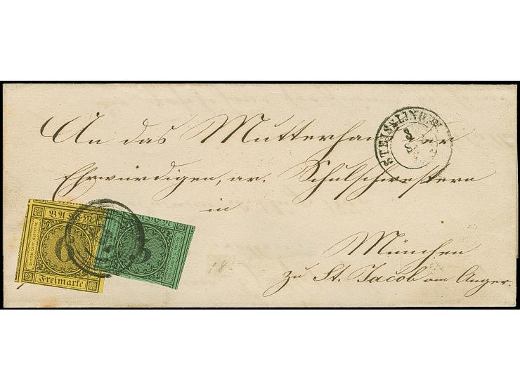 "137" auf 6 Kr. auf gelb, unten leicht berührt, sonst bereit- bis überrandig, mit Teilen von 4 Nachbarmarken, zusammen mit 3 