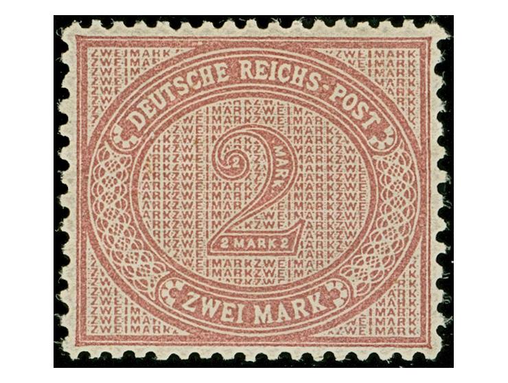 1884, 2 M. mittelrosalila, ist farbfrisch und gut gezähnt. Die ungebrauchte Marke ist in tadelloser Erhaltung, signiert Calve