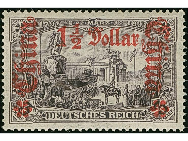 1905, 1½ Dollar auf 3 M. mit Zähnungslöcher 26:17, die farbfrische und gut gezähnte Marke ist postfrisch und in tadelloser Er